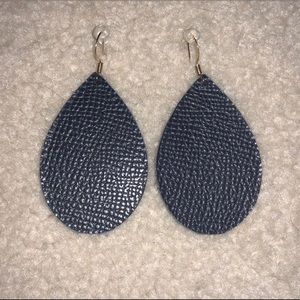 Navy Blue Leather Earrings